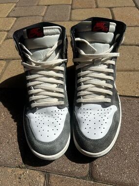 Nike High-Top Sneakers in White, Gray and Black with Red Logo